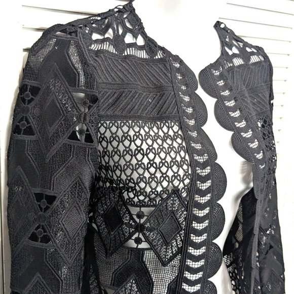 SOLDTed Baker London Black Lace Jacket Blazer Size 0 Open Sheer Dalmy Cropped - Picture 4 of 16